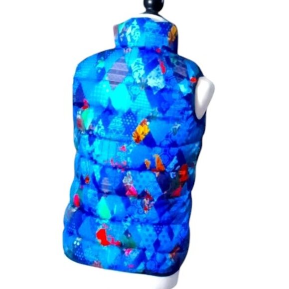 Bosco Blue Patchwork Full Zip Puffer Vest Small w/ Carry Bag Sochi Olympics 2014 - Picture 3 of 5